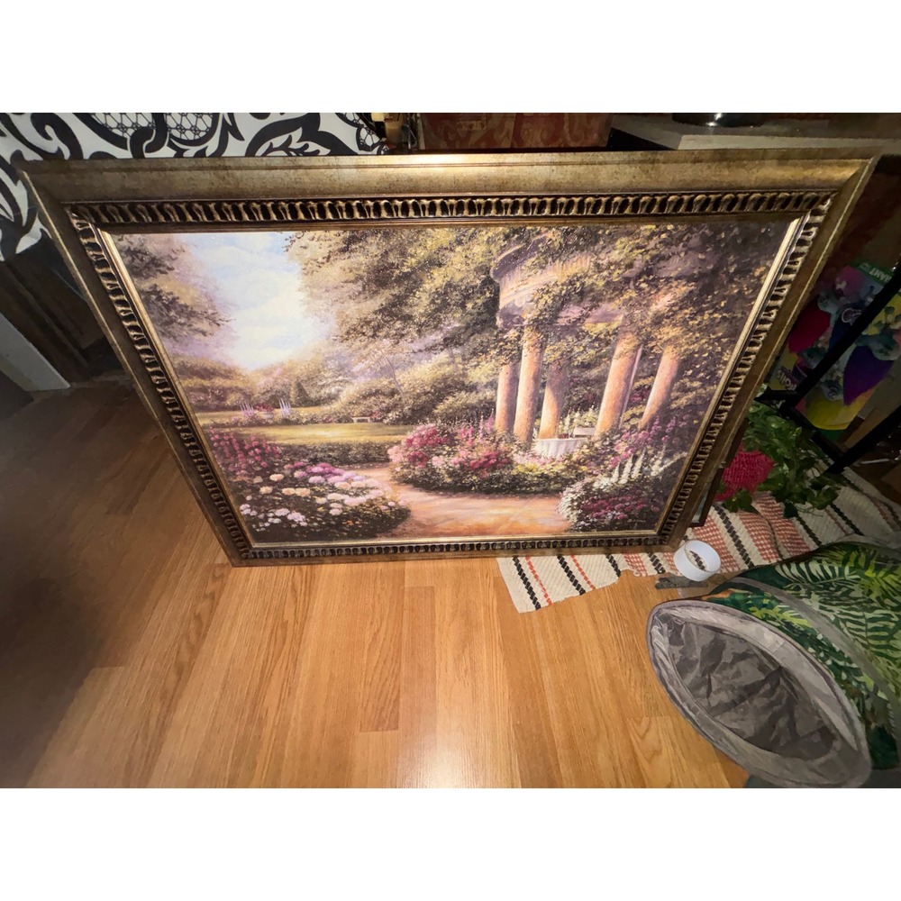 B Brown Garden Landscape Gazebo Impressionist Canvas Print Gold Frame 42x32
